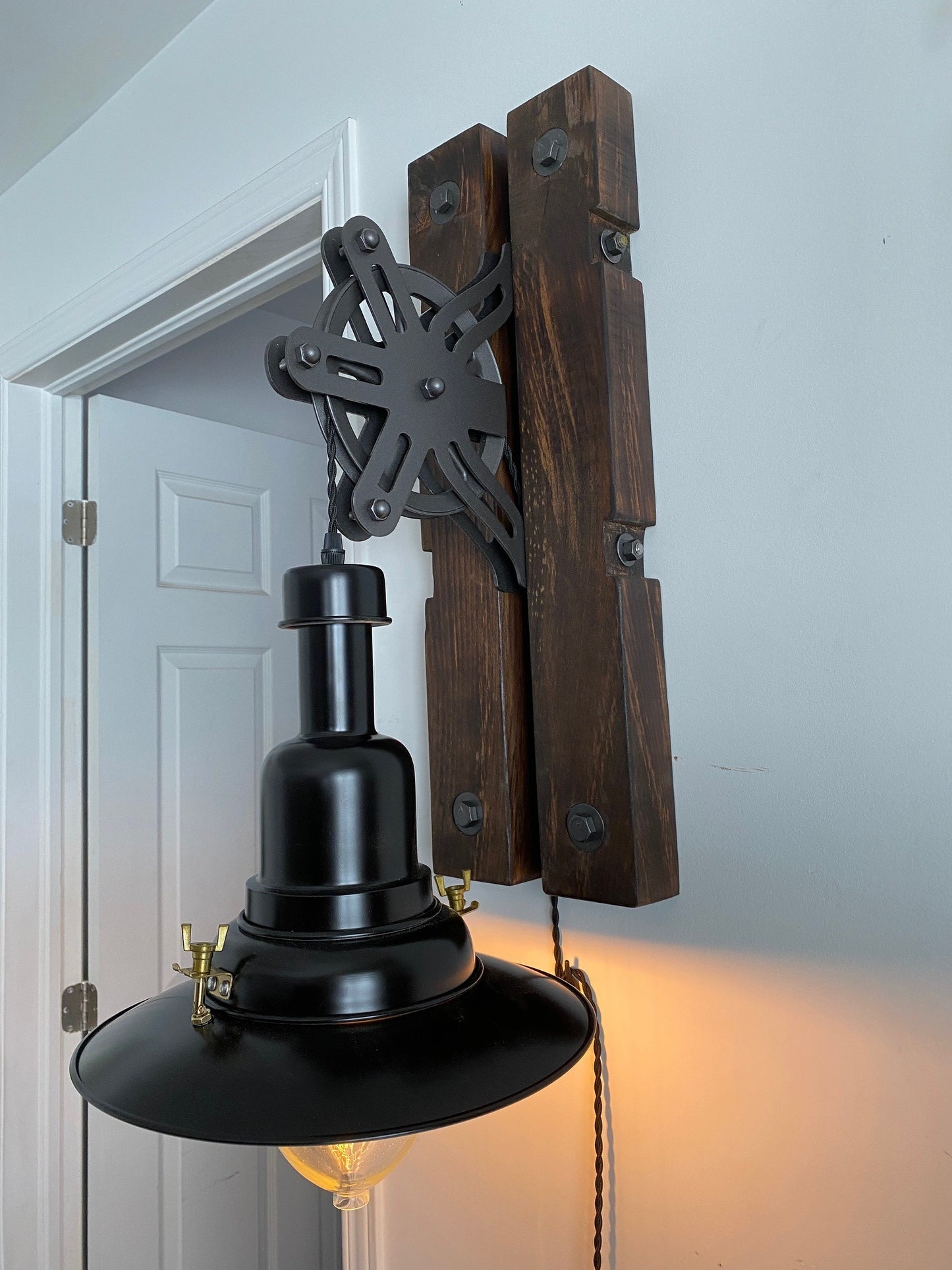 Rustic Industrial Pulley Wall Lamp L30