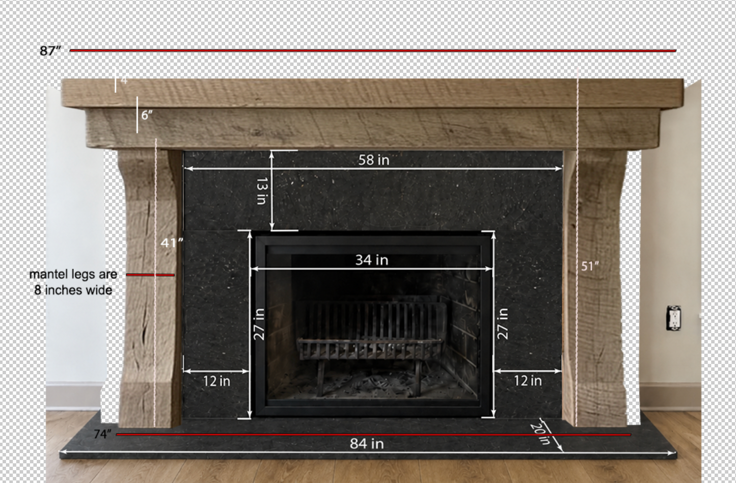Dale Johnson's #478 Fireplace Mantel with Wooden Legs