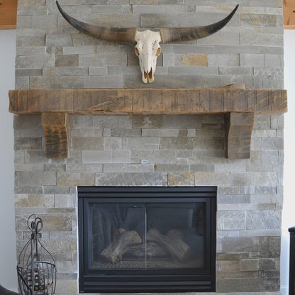 Gorgeous Reclaimed Wood Beam Fireplace Mantel with Wooden Corbels #113