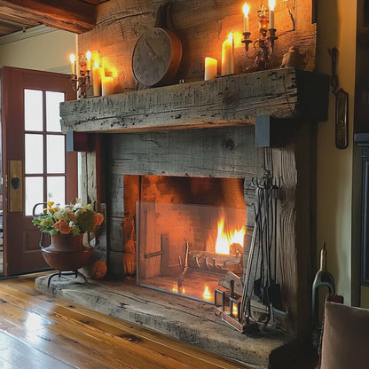 Regal looking Reclaimed Wood Beam Fireplace Mantel with Legs #403