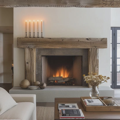Regal looking Reclaimed Wood Beam Fireplace Mantel with Legs #425