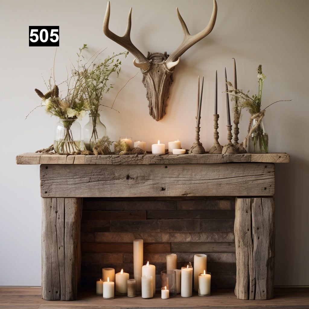 Custom reclaimed wood beam fireplace mantel