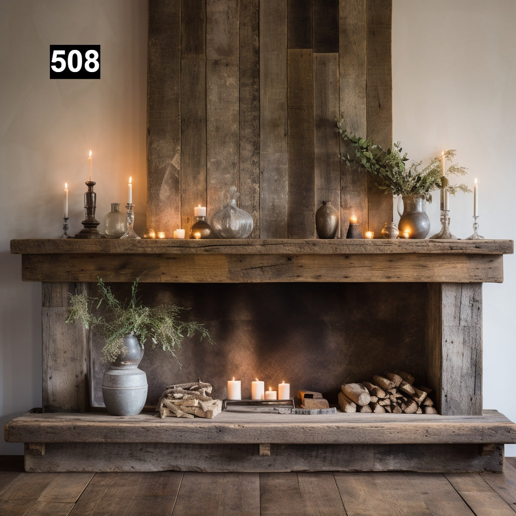 Custom reclaimed wood beam fireplace mantel