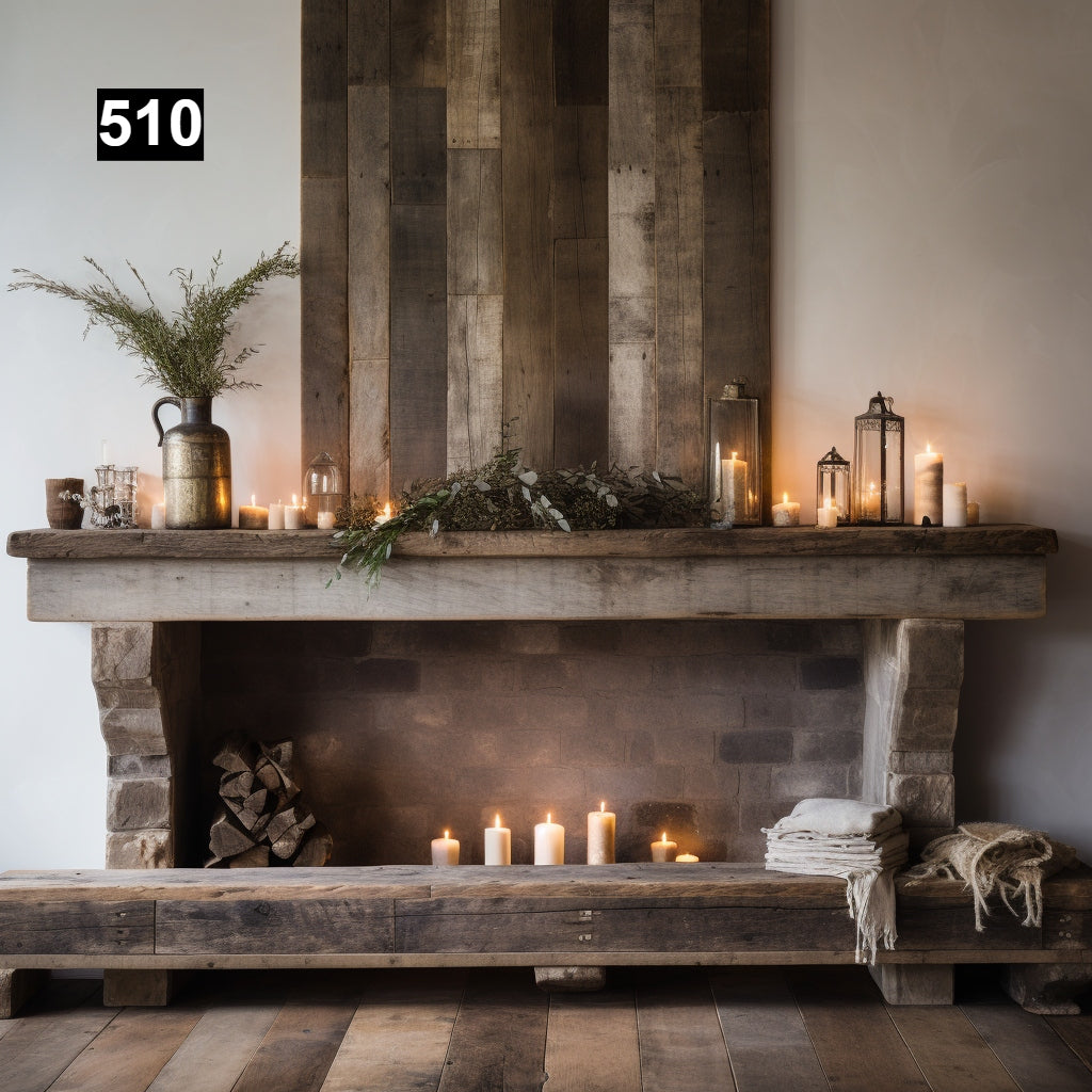 Custom reclaimed wood beam fireplace mantel