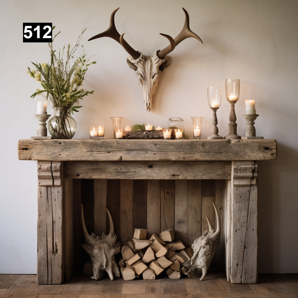 Custom reclaimed wood beam fireplace mantel