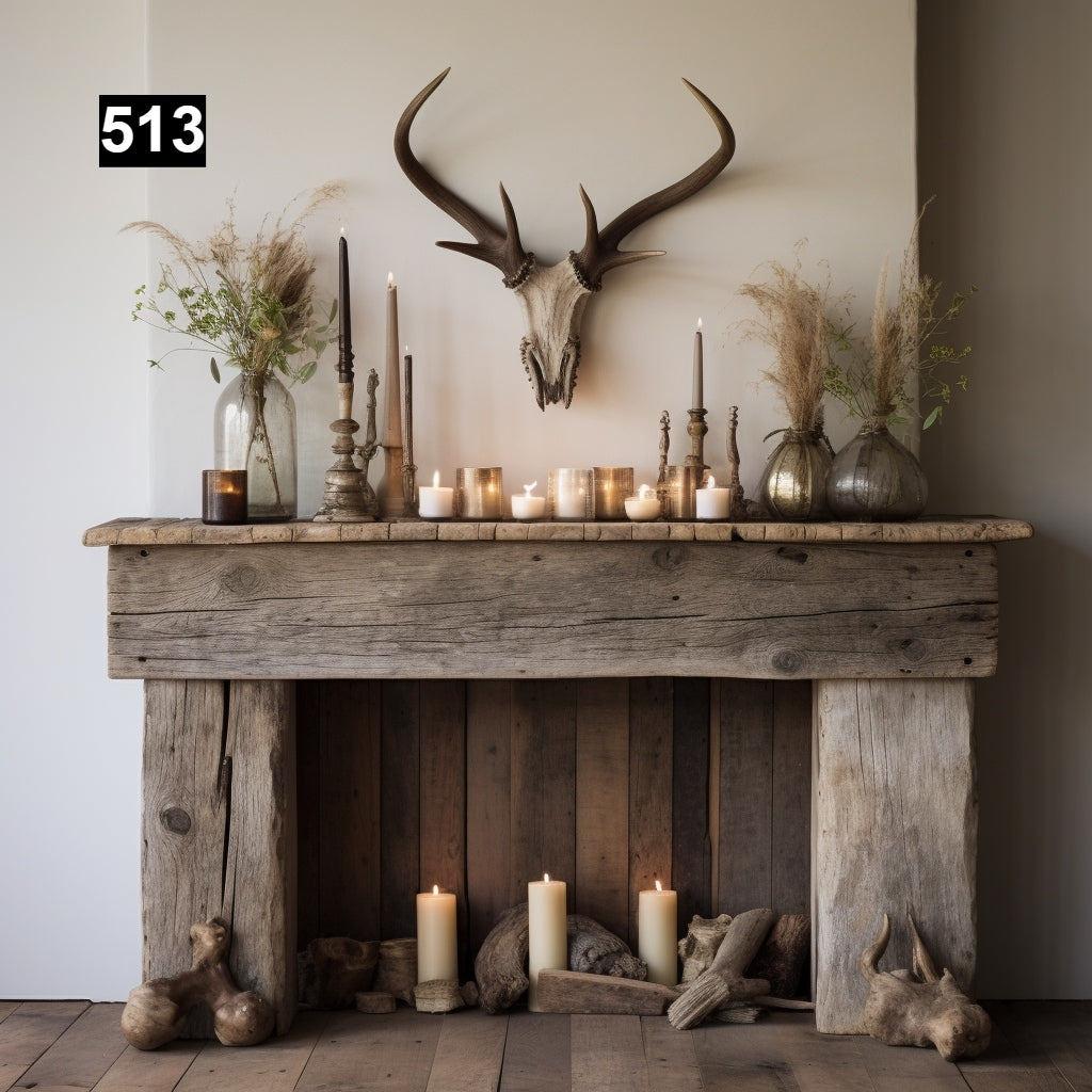 Custom reclaimed wood beam fireplace mantel