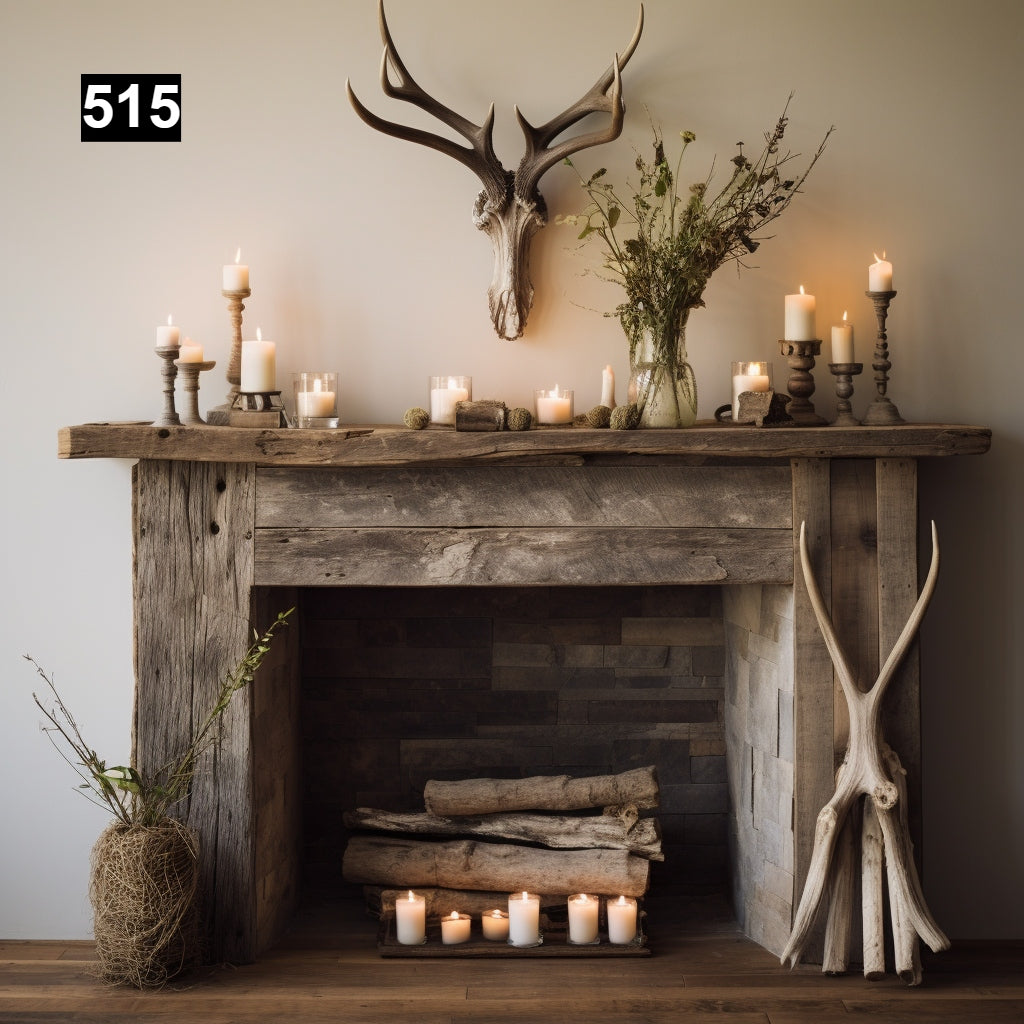 Custom reclaimed wood beam fireplace mantel