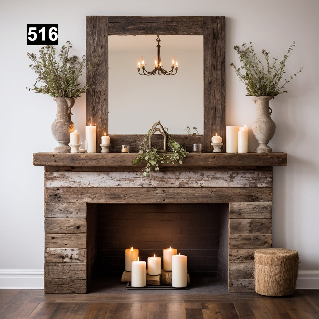 Custom reclaimed wood beam fireplace mantel