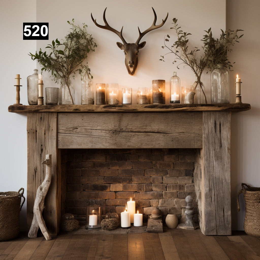 Custom reclaimed wood beam fireplace mantel