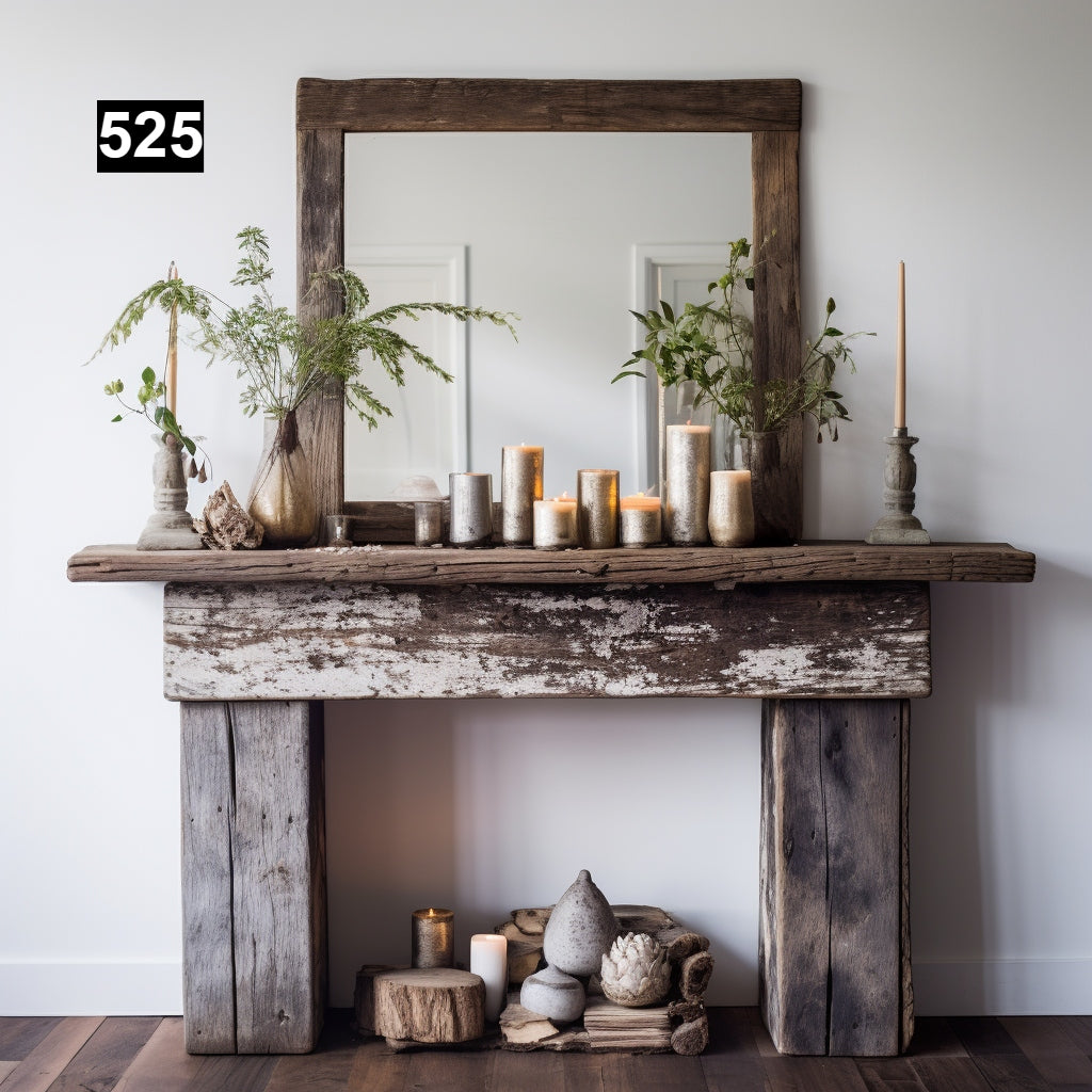 Custom reclaimed wood beam fireplace mantel