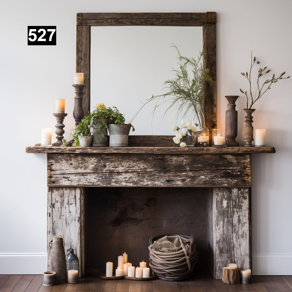 Custom reclaimed wood beam fireplace mantel