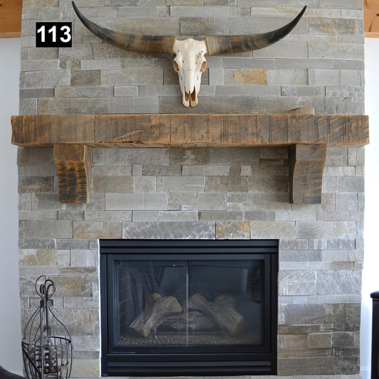 Gorgeous Reclaimed Wood Beam Fireplace Mantel with Wooden Corbels #113