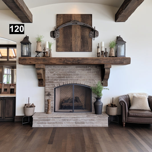 Gorgeous Reclaimed Wood Beam Fireplace Mantel with Wooden Corbels #120