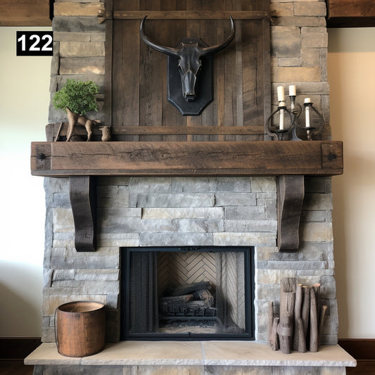 Gorgeous Reclaimed Wood Beam Fireplace Mantel with Wooden Corbels #122