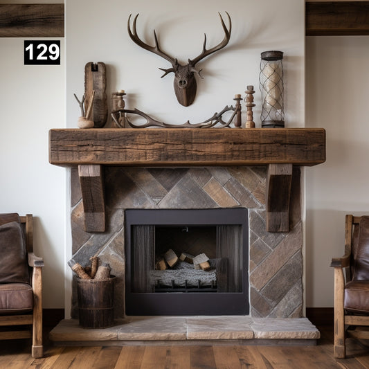 Gorgeous Reclaimed Wood Beam Fireplace Mantel with Wooden Corbels #129