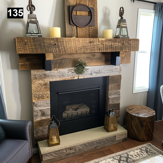 Gorgeous Reclaimed Wood Beam Fireplace Mantel with Wooden Corbels #135