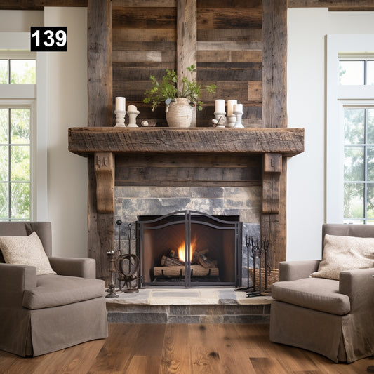 Gorgeous Reclaimed Wood Beam Fireplace Mantel with Wooden Corbels #139