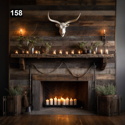 Custom reclaimed wood beam fireplace mantel with corbels