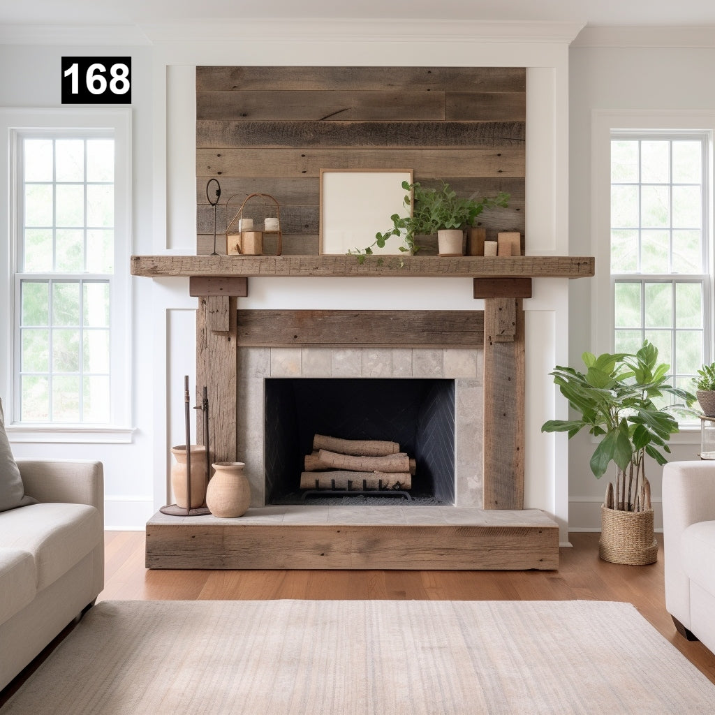 Gorgeous Reclaimed Wood Beam Fireplace Mantel with Wooden Corbels #168 ...