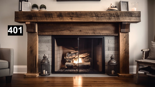 Custom reclaimed wood beam fireplace mantel with legs