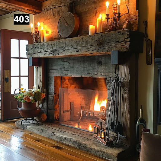 Regal looking Reclaimed Wood Beam Fireplace Mantel with Legs #403