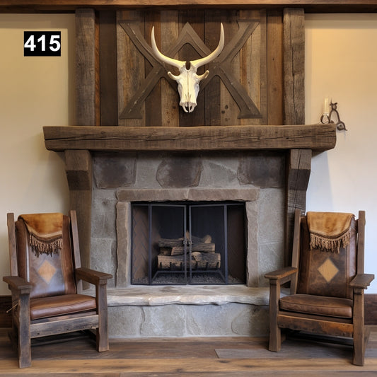 Custom reclaimed wood beam fireplace mantel with legs