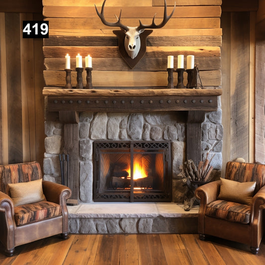 Custom reclaimed wood beam fireplace mantel with legs