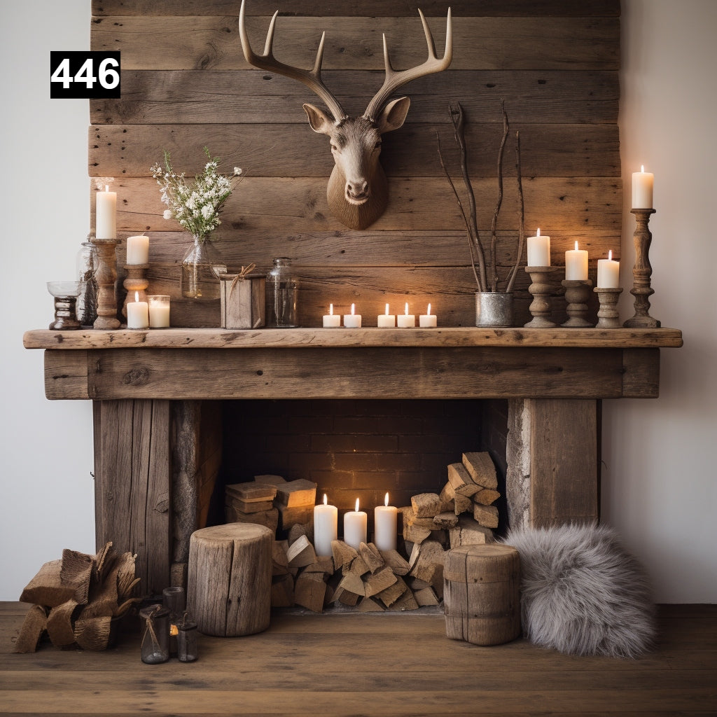Custom reclaimed wood beam fireplace mantel with legs