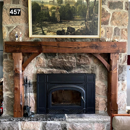 Regal looking Reclaimed Wood Beam Fireplace Mantel with Legs #457