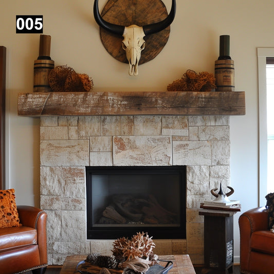 Beautiful Simple Reclaimed Wood Beam Mantel #005