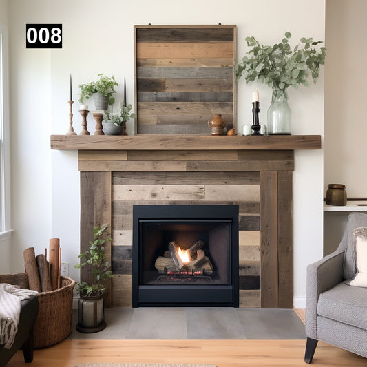 Custom reclaimed wood beam fireplace mantel