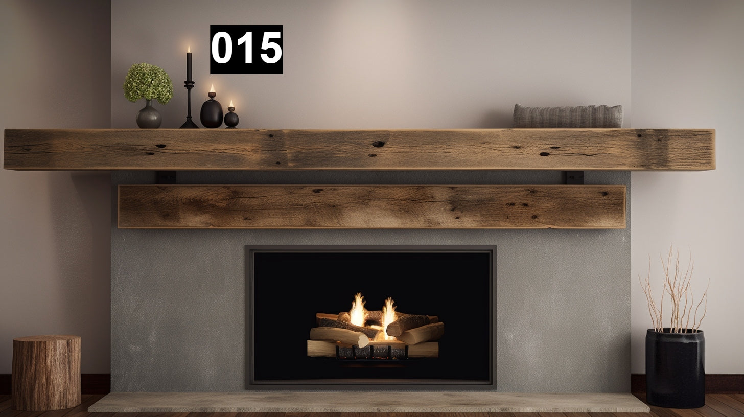 Custom reclaimed wood beam fireplace mantel