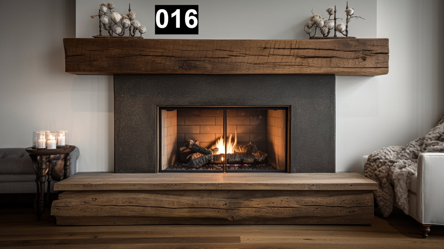 Custom reclaimed wood beam fireplace mantel