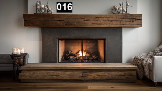 Custom reclaimed wood beam fireplace mantel