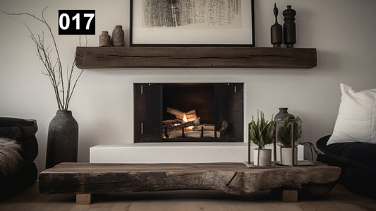 Custom reclaimed wood beam fireplace mantel