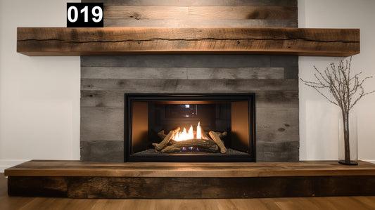 Custom reclaimed wood beam fireplace mantel