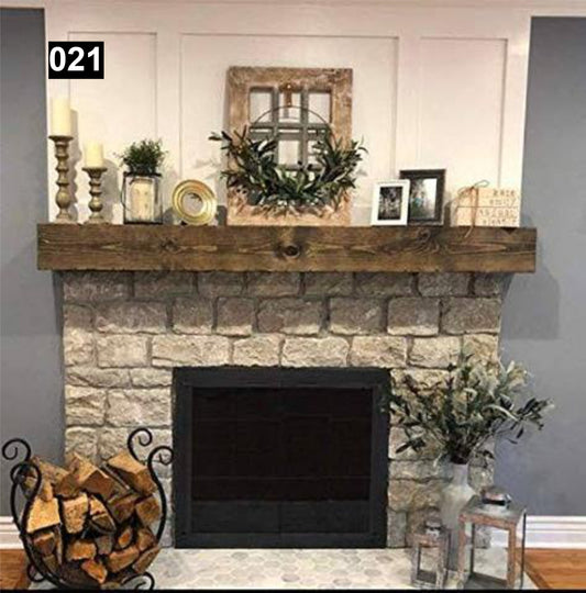 Custom reclaimed wood beam fireplace mantel