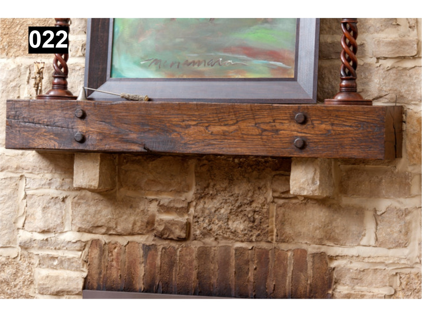 Custom reclaimed wood beam fireplace mantel