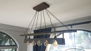 Rustic Industrial wood beam chandelier with iron accents