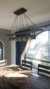 Rustic Industrial wood beam chandelier with iron accents