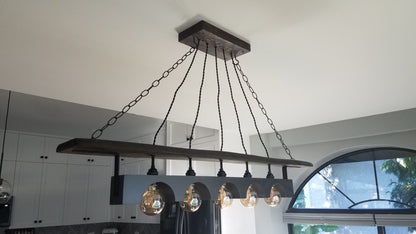 Rustic Industrial wood beam chandelier with iron accents L38