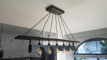 Load image into Gallery viewer, Rustic Industrial wood beam chandelier with iron accents