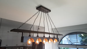 Rustic Industrial wood beam chandelier with iron accents