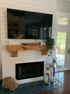 6" x 6" Mantel made from Reclaimed wood beam fireplace mantel shelf with corbels "REAL BEAM"