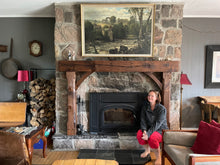 Load image into Gallery viewer, Full 8&quot; x8&quot; wood beam fireplace mantel with notched 6&quot; x 6&quot; (or 7&quot; x 7&quot;) legs