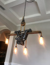 Load image into Gallery viewer, Beautiful hay trolley chandelier with Mason jars