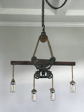 Load image into Gallery viewer, Beautiful hay trolley chandelier with Mason jars