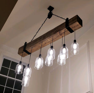 Rustic Chic Beam chandelier with glass domes
