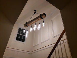 Rustic Chic Beam chandelier with glass domes