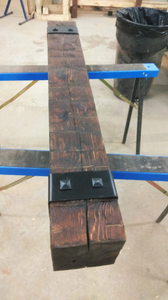 REAL BEAM 6" x 8" Reclaimed wood beam fireplace mantel with iron brackets